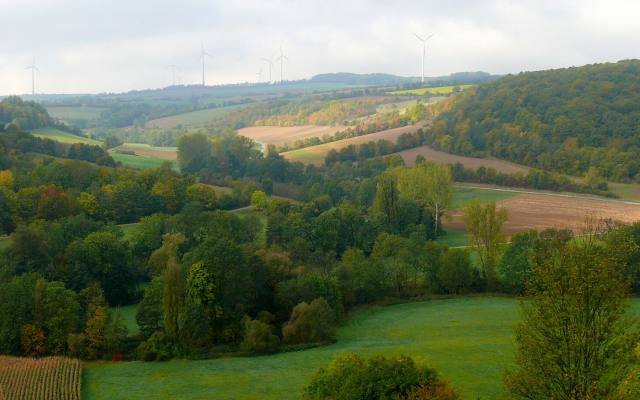 The green, wooded hills and meadows of the Tauber valley near Creglingen